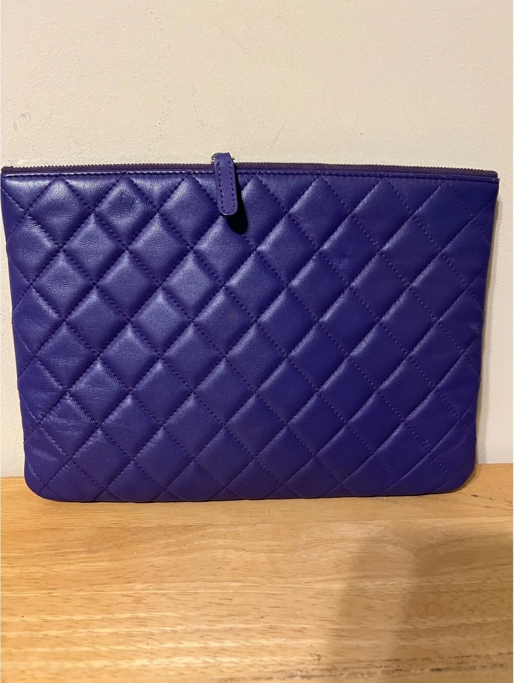 Chanel Quilted Purple Leather Clutch Bag with Silver CC Logo